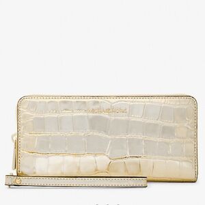 Michael Kors JSet Travel Metallic Crocodile Embossed Leather Continental Wallet